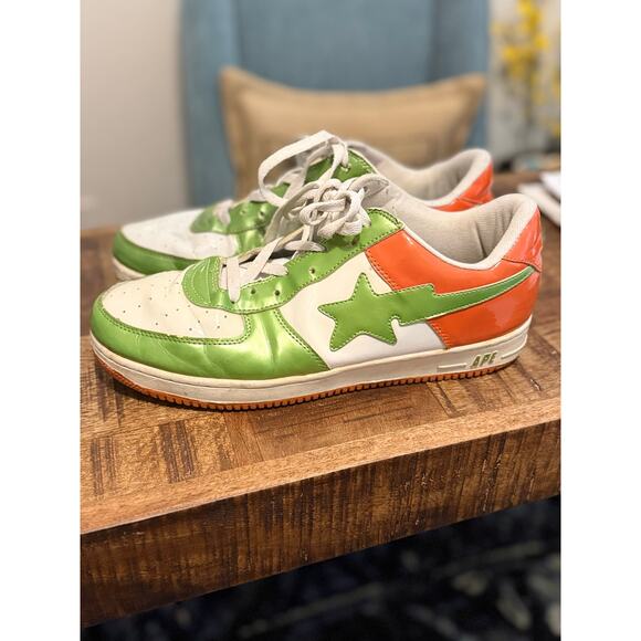 Vintage Y2K BAPE STA Patent Leather Sneakers Green Orange White Men’s Size 13 main image 8